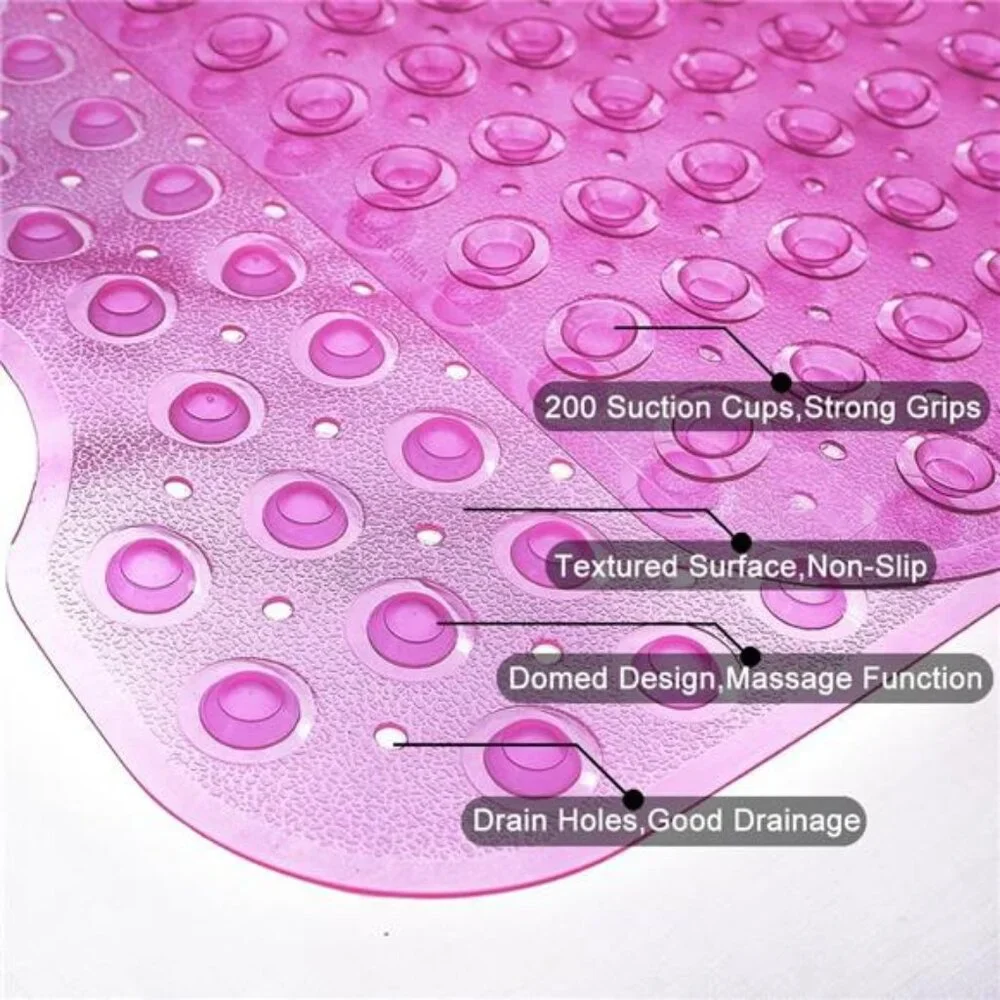 Extra Long Non Slip Bathtub Shower Mat Machine Washable BPA Free 39x16 Pink